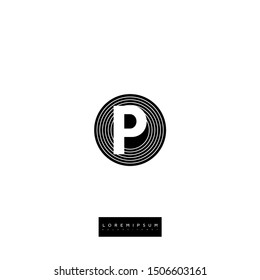 circle lines P logo letter simple design concept.