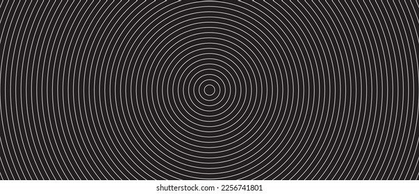 Circle lines pattern on black background. Circle lines pattern for backdrop, brochure, wallpaper template. Realistic lines with repeat circles texture. Simple geometric background, vector illustration