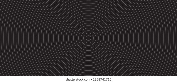 Circle lines pattern on black background. Circle lines pattern for backdrop, brochure, wallpaper template. Realistic lines with repeat circles texture. Simple geometric background, vector illustration
