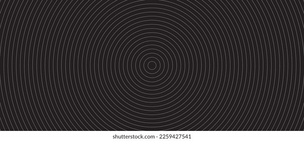Circle lines pattern on black background. Circle lines pattern for backdrop, brochure, wallpaper template. Realistic lines with repeat circles texture. Simple geometric background, vector illustration