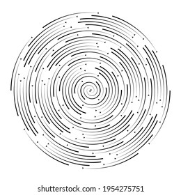 Kreis mit Linien und Dreiecken in Spirale. Ripple-Effekt-Wellen.