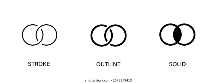 Icono de Enlace circular para la conexión. Iconos de trazo de Vector, contorno y sólidos.