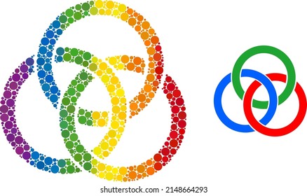 Circle links knot mosaic icon of circle elements in variable sizes and rainbow bright color tints. A dotted LGBT-colored circle links knot for lesbians, gays, bisexuals, and transgenders.