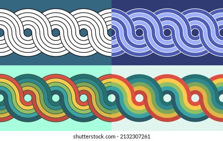 Circle links seamless long horizontal pattern, Vector design