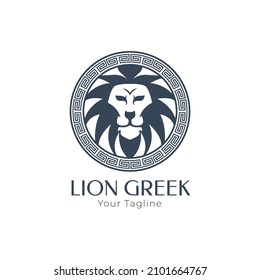 Circle lion greek logo design template