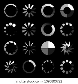 Circle loader. Progressive wait download internet buffering upload website interface sign vector isolated icon set