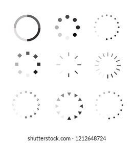 Circle Loading icons, Isolated icon set on black background