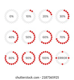 Circle loading or progress bars isolated on white background. Template graph blue pie chart with gradations 10 20 30 40 50 60 70 80 90 100. Vector illustration EPS 10.