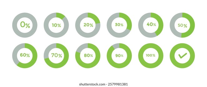 Circle loading and circle progress collection. Set of circle percentage diagrams for infographics 0 10 20 30 40 50 60 70 80 90 100 percent