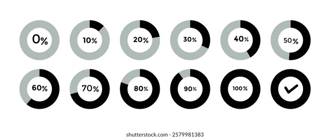 Circle loading and circle progress collection. Set of circle percentage diagrams for infographics 0 10 20 30 40 50 60 70 80 90 100 percent