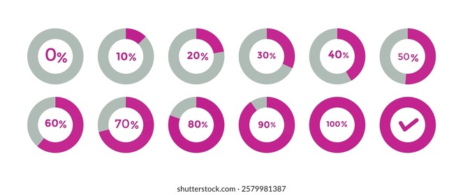 Circle loading and circle progress collection. Set of circle percentage diagrams for infographics 0 10 20 30 40 50 60 70 80 90 100 percent