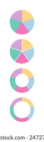 Circle loading template. Circular progress bar with 5 segments. 100 percent round pie chart. Piechart with slices. Schemes with sectors. Progress diagram structure. Vector illustration