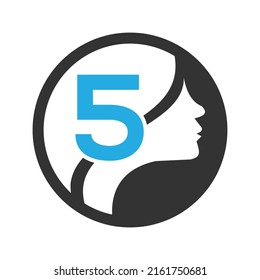 circle logo in the  5   Vector design template elements for your application or company identity.with weman circle
 letter Reverse icon . illustration can be used for web and mobile graphic design, lo