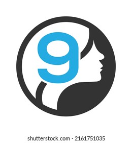 circle logo in the  9   Vector design template elements for your application or company identity.with weman circle
 letter Reverse icon . illustration can be used for web and mobile graphic design, lo
