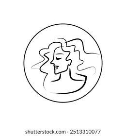 circle logo for beauty salon. girl face in profile