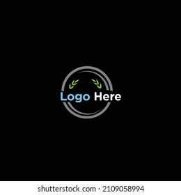 CIRCLE LOGO WITH BLACK BACKGROUND TWO LEAFS IN IN CIRCLE MAKE BEAUTY TEMPLATE EPS EDITABLE COMPLETE FILE . 