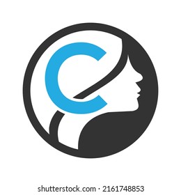 circle logo in the  C   Vector design template elements for your application or company identity.with weman circle
 letter Reverse icon . illustration can be used for web and mobile graphic design, lo