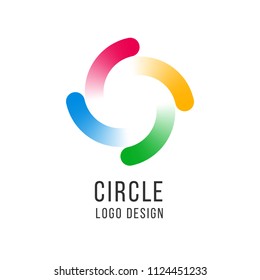 Circle logo. Circled spiral, swirl universal color logotype sign. Abstract round four circles geometric shape for vector icon