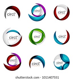 Circle logo collection. Transparent overlapping swirl shapes. Modern clean business icons set. Vector illustration.