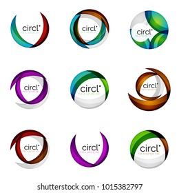 Circle logo collection. Transparent overlapping swirl shapes. Modern clean business icons set. Vector illustration.