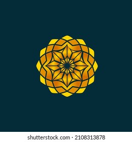 Logo del círculo. Elementos decorativos de pétalos de flores. Icono de diseño ornamental aislado en fondo oscuro. Gráfico ilustrativo de Mandala. Icono de estilo creativo. Símbolo sagrado, signo de color brillante.