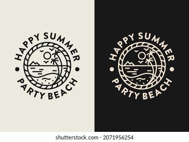 Circle Logo-Design mit schöner Strandansicht, Premium-Vektorgrafik
