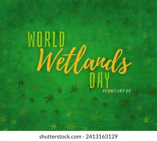 Circle logo design, a wetland consisting of green grass, yellow flowers, green trees 
and a blue lake to commemorate World Wetlands Day in creative vector 2 february
