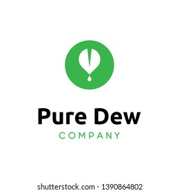 circle logo with dew water and leaf design inspiration.