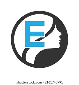 circle logo in the  E   Vector design template elements for your application or company identity.with weman circle
 letter Reverse icon . illustration can be used for web and mobile graphic design, lo