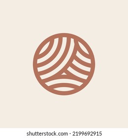 Circle logo emblem.Modern, geometric style icon isolated on light background.Organic, earthy color lines overlapping.Nature fields concept.Abstract circular design.