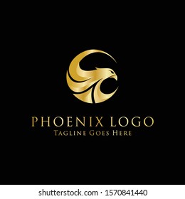 
circle logo forms a phoenix gold color. logo icon template background phoenix.