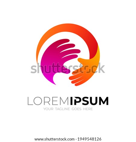 Circle logo with hand design community, charity icon