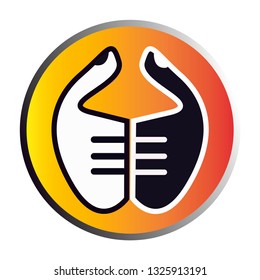 Circle Logo Icon With Black and White Two Thumbs Up at Center. Material Design Logo Vector
