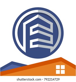 Circle logo icon for business development of construction services, with the initial of the letter E