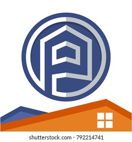 Circle logo icon for business development of construction services, with the initial of the letter P