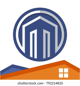 Circle logo icon for business development of construction services, with the initial of the letter M