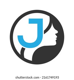 circle logo in the  J   Vector design template elements for your application or company identity.with weman circle
 letter Reverse icon . illustration can be used for web and mobile graphic design, lo