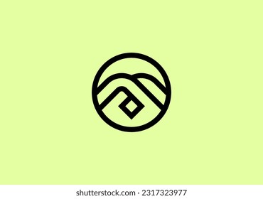 circle logo leter M with the mountain in the middle neatly packed in line design style
