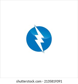 el logotipo de círculo con un rayo en el centro es azul sobre un fondo blanco