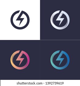 circle logo with lightning / electric / power in 4 colors