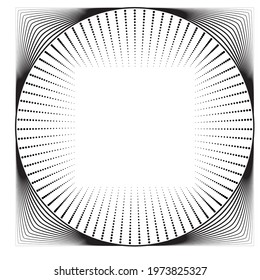Circle Logo with lines and halftone dots .Square unusual icon Design .frame with Vector stripes .