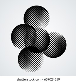 Circle Logo with lines.Round unusual icon Design .Black Vector stripes .Geometric shape.