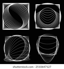 Circle Logo with lines.Square unusual icon Design .frame with Vector stripes .