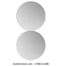 Logotipo circular con líneas.Icono inusual Diseño .Fondo con rayas vectoriales. Forma geométrica.
