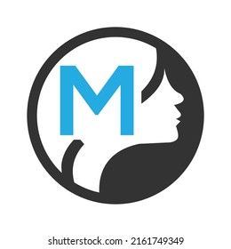 circle logo in the  M   Vector design template elements for your application or company identity.with weman circle
 letter Reverse icon . illustration can be used for web and mobile graphic design, lo