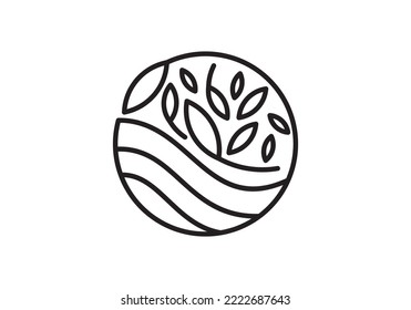 circle logo made with leaves and waves. for holistic medicine centers, yoga classes, natural and organic food products and packaging.
