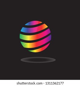 The circle logo is multicolored. Logo for a new company, company, institution. Logo with shadow on a dark background.