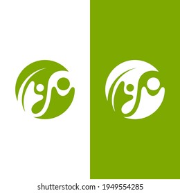 Circle Logo With People And Leaf Design Combination, Green Logo Vector