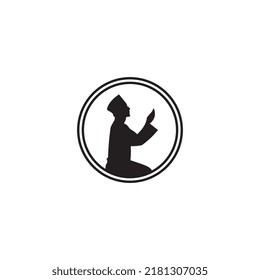Circle logo of a person praying with shadow effect, symbolizing faith, devotion, spirituality, and worship. Perfect for religious community, church, Islamic, Christian, and spiritual branding.