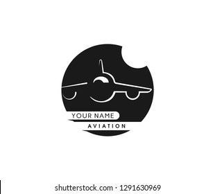 ​Simple circle logo with a plane and Sun for branding identity. Vector image.